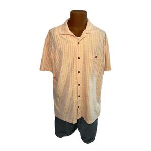 Island Shores Peach Plaid Short-Sleeve Button Down Shirt, XL